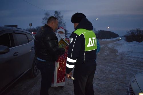 В Верхнем Услоне на дорогу вышел новогодний патруль
