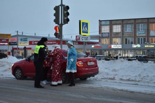 В Верхнем Услоне на дорогу вышел новогодний патруль