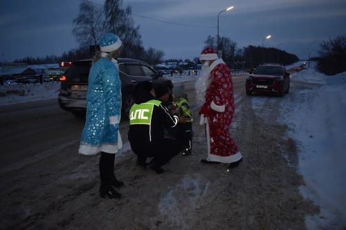 В Верхнем Услоне на дорогу вышел новогодний патруль