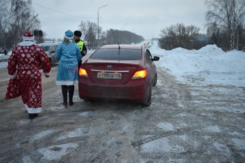 В Верхнем Услоне на дорогу вышел новогодний патруль