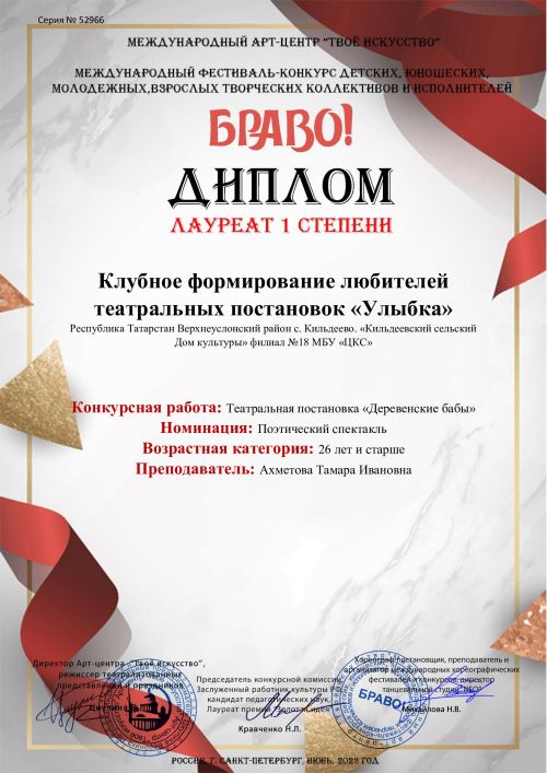 Кильдеевцы стали Лауреатами Международного театрального фестиваля-конкурса