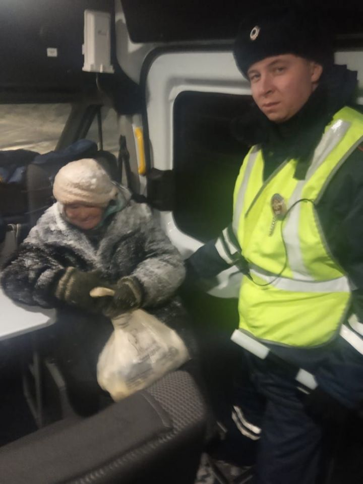 В Татарстане сотрудники ГИБДД помогли пожилой женщине, которая замерзала на трассе