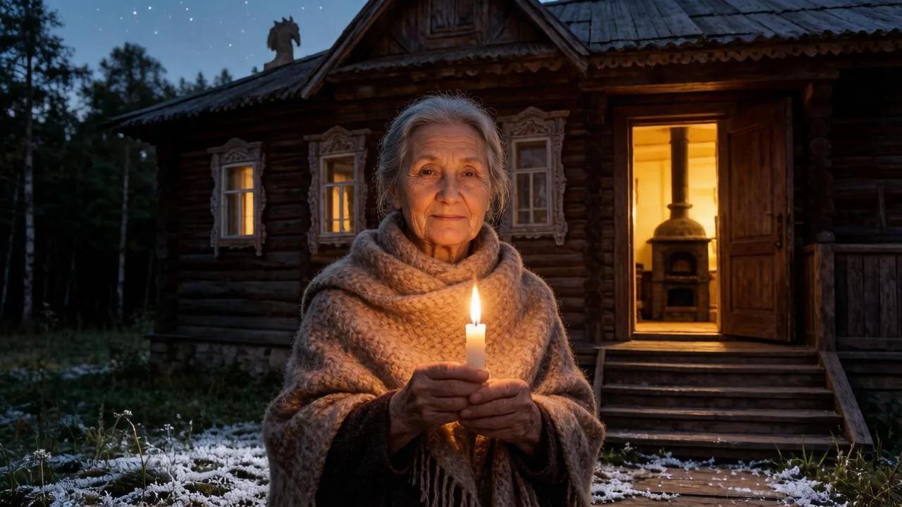 Пожилая женщина на крыльце смотрит на звездное небо на Андрона Звездочета.