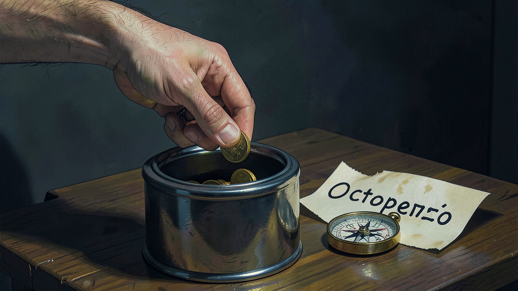 Рука с монетой и записка «Осторожно» — иллюстрация к совету дня о благоразумии и избегании риска.