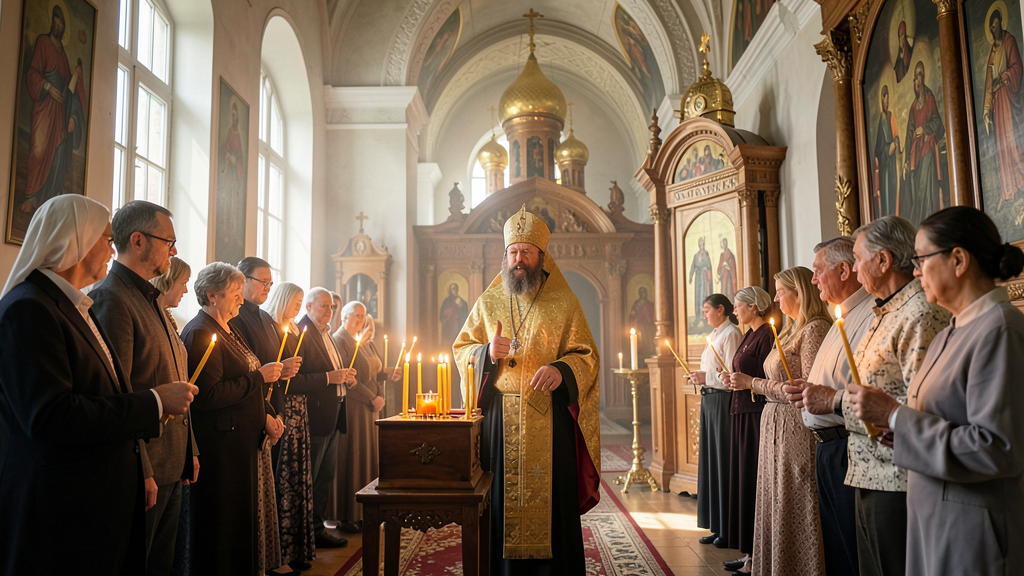 Священник ведет службу в честь апостола Фомы в православном храме.