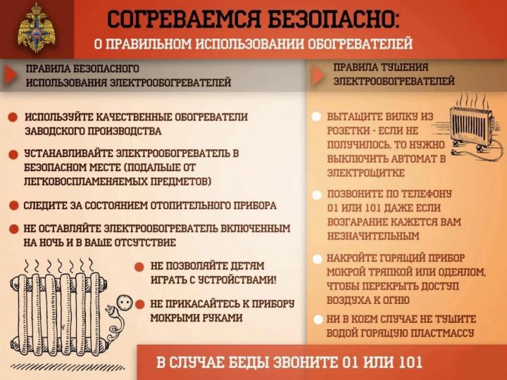 В МЧС напомнили о правилах использования обогревательных приборов